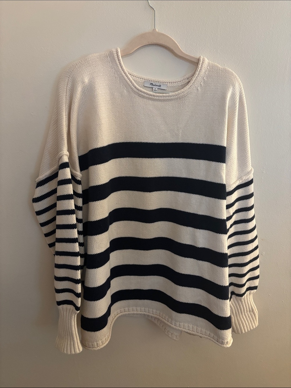 Madewell Cream and Navy Striped 100% Cotton Rollneck Sweater 1X